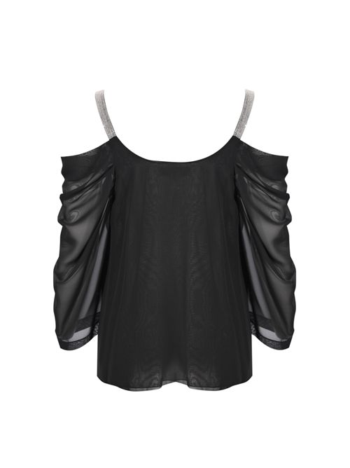Blusa tunica in georgette con dettagli gioiello Nero D. Exterior | 626752NERO